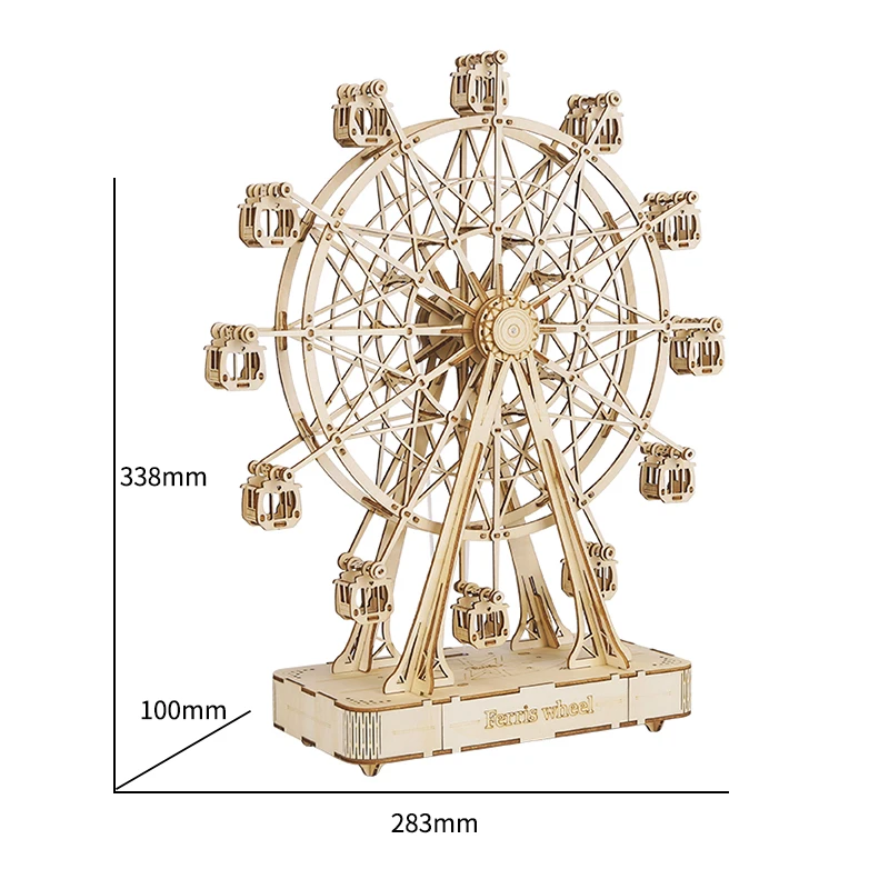 Robotime-Rotatable Ferris Wheel Model com música, DIY brinquedos de madeira para crianças, aniversário, TGN01