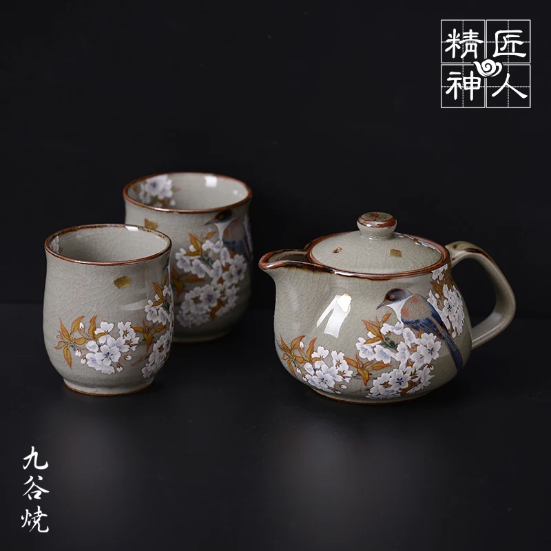 burning gold foil cherry blossom valley tits figure ice crack teapot imported ceramic tea coloured drawing or pattern