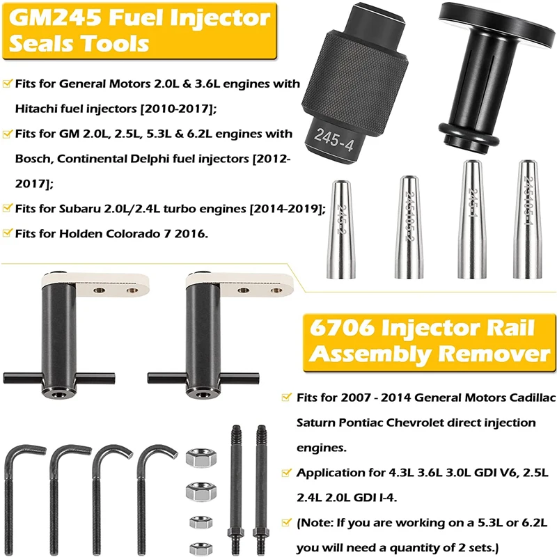 GM245 Fuel Injector Seals Tool For Subaru & EN-49248 Injector Rail Assembly Remover for Cadillac, Saturn, Pontiac and Chevrolet