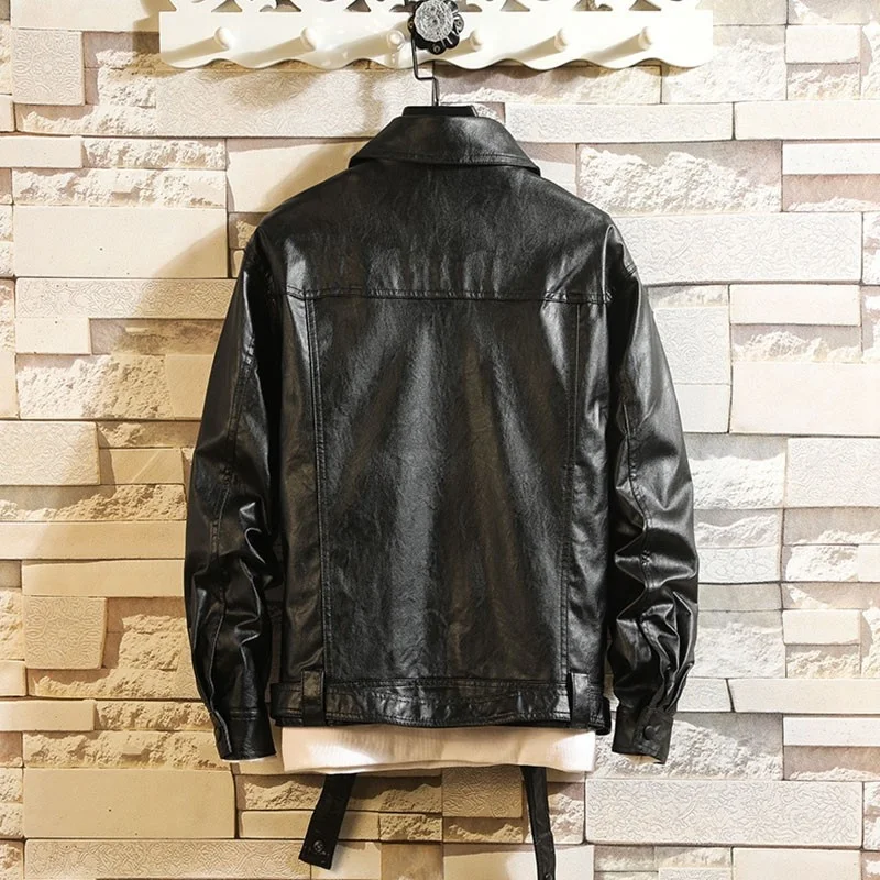 Size Plus 5XL Mens Loose Fit Pu Leather Jacket Fashion Single Breasted Faux Leather Motorcycle Biker Coat Fleece Lining Jacket