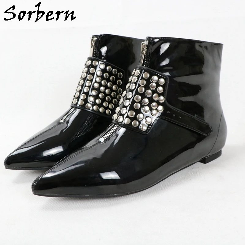 Sorbern Custom Cosplay Shoes Low Heels Pointed Toe Rivets Front Zipper Goth Style Shoes Unisex Big Size Us5-18