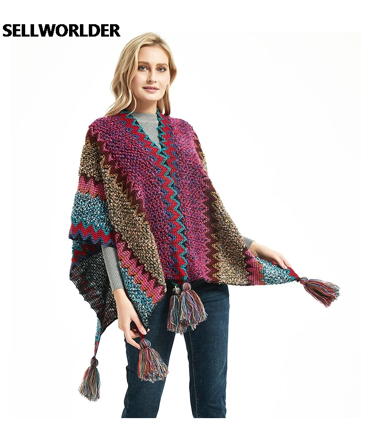 Women Winter NEW Ladies colorful Knitted Ladies Split Acrylic Cloak Warm Fashion Scarves & Wraps 135*110cm