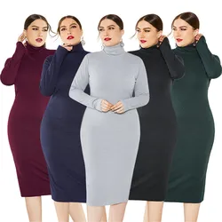 Zimowa seksowna sukienka z golfem z dżerseju Jesienna dzianinowa sukienka bodycon Plus Size Elegancka sukienka damska Slim Fashion Długa sukienka sweterkowa