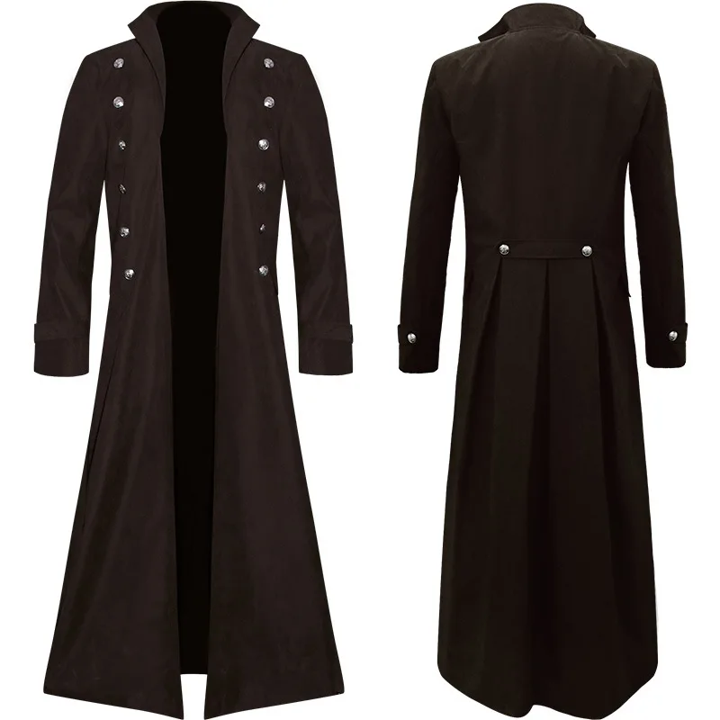 Medieval Renaissance Men Long Coat Trench Cosplay Costume Middle Ages Retro Court Nobles Clothes Black Red Brown Jacket S-5XL