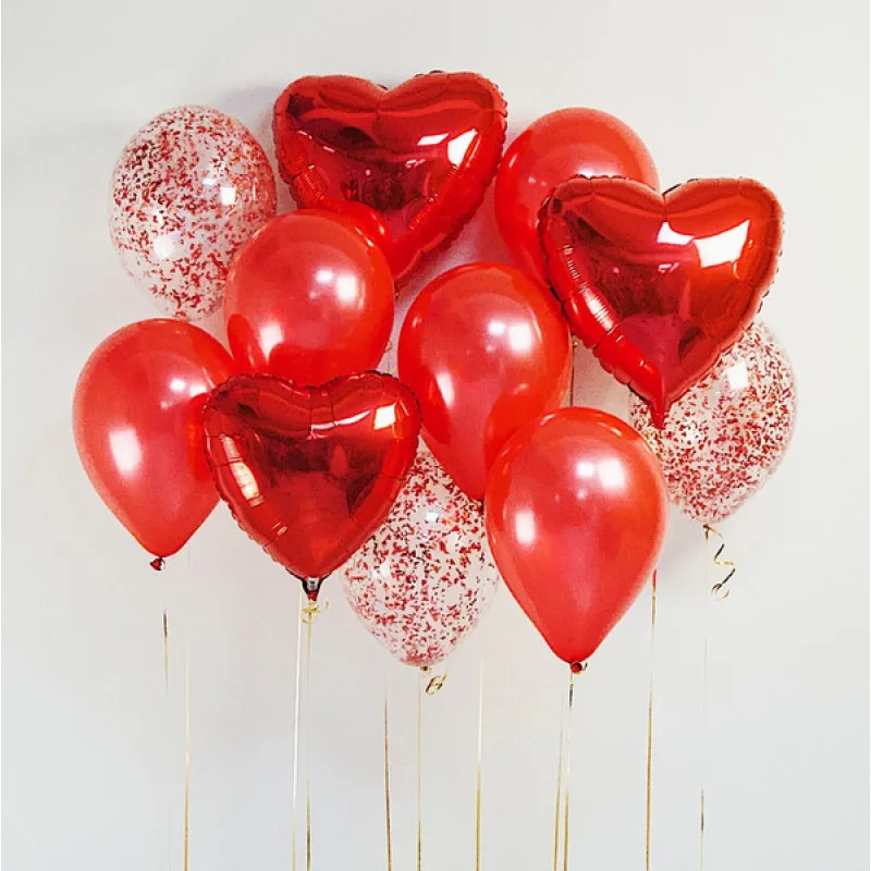 1set Big Red Love Foil Balloon 10inch Love Heart Latex Helium Balloon For Valentine's Day Wedding Party Decor Photograph Balloon