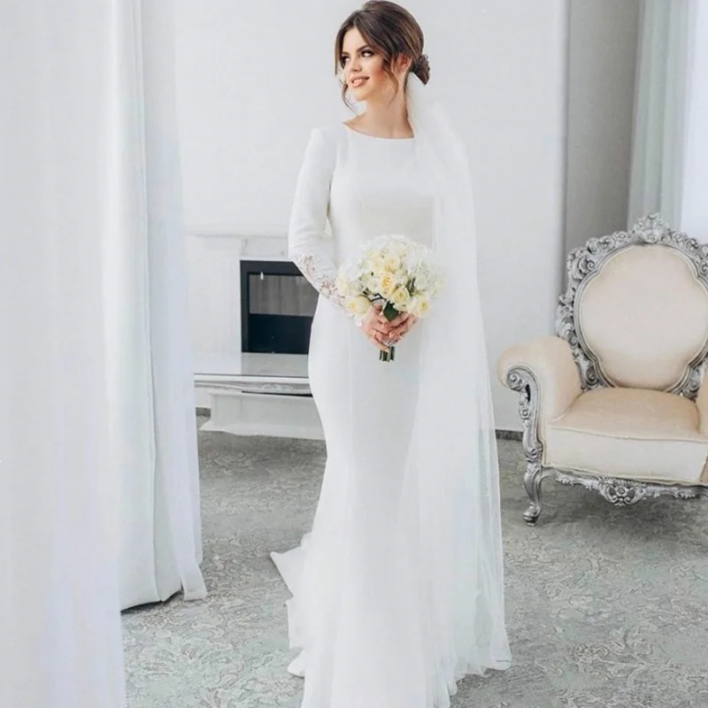 Satin Meerjungfrau Weiß Hochzeit Kleider 2021 Boho Prinzessin Backless Spitze Bohemain Strand Hochzeit Kleid Große Größe Günstige Robe De Mariée