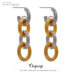 Yhpup Stainless Steel Metal Earrings for Women Statement Round Chain Drop 18 K Plated Jewelry Anniversary Gift Waterproof
