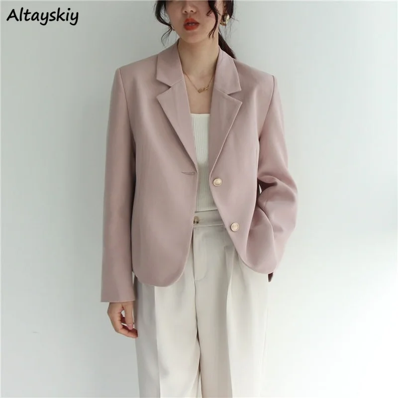 Blazers Women Korean Style Gentle Tender Sweet Girlish Button Elegant Lady Loose Spring High Quality Female Notched Office Chic