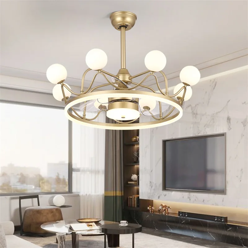 

OURFENG Ceiling Lamps With Fan Gold With Remote Clear Inivisible Blade LED Fixtures For Rooms Living Room Bedroom Restaurant