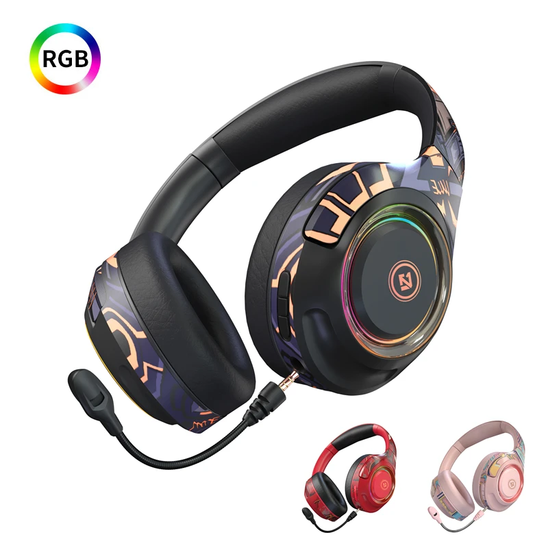 

Игровые наушники RGB с микрофоном, Bluetooth 5,1, Беспроводные стереонаушники с басами для телефона, PS4, геймера