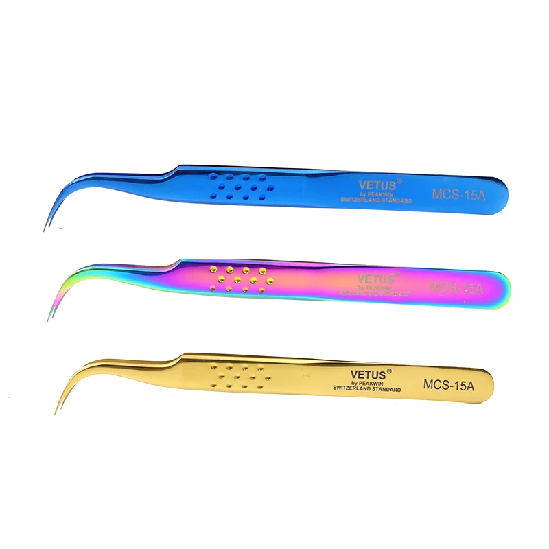 VETUS MCS-15A Curved Straight Tweezers Rainbow Eyelash Extension Nails Decor Picker Dead Skin Remover Manicure Makeup Nail Tools