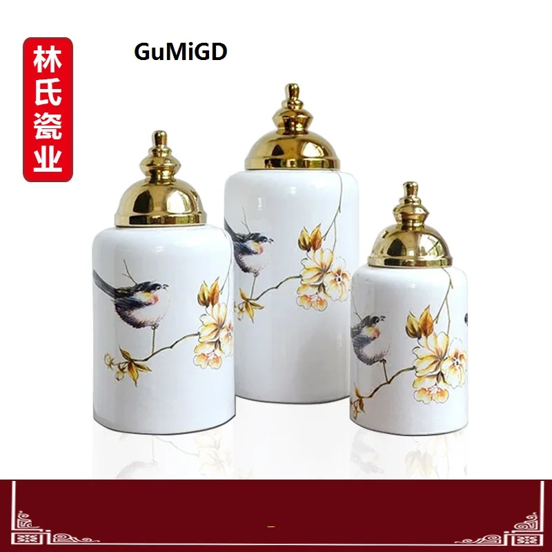 Jingdezhen Ceramic modern electroplate handle with cover general tank storage tank to receive porcelain ornaments