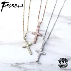 TOPGRILLZ 925 ayar gümüş buzlu zirkon çapraz kolye moda Hip Hop takı kadınlar için