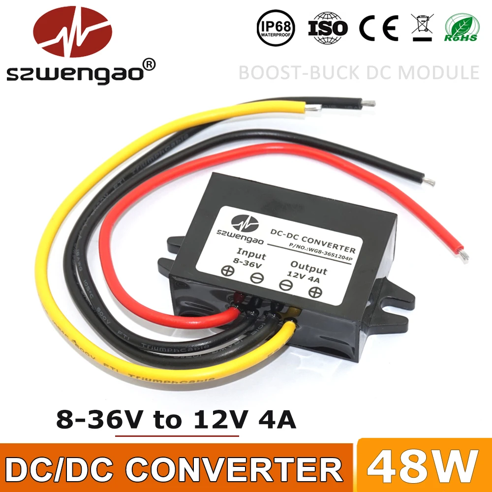 szwengao DC 9V 13.8V 19V 24V 30V TO 12V 1A 2A 3A 4A DC Buck Boost Power Converter 8-36V to 12V Car Regulator Voltage Transformer