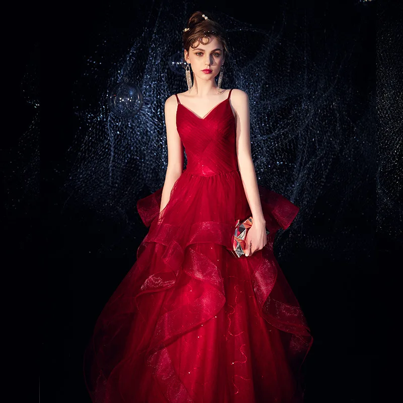 Vestido de noche rojo vino con tirantes finos, vestido ajustado para cena nupcial, brindis, sección ostentosa, banquete, graduación, personalizado