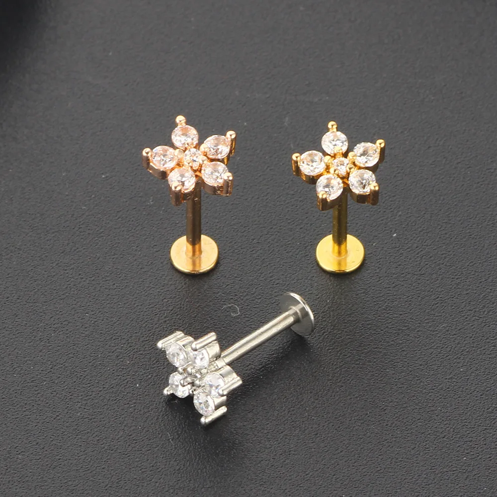 Kristall Blume Tragus Piercing Ohrring Flache 16G Kreuz Knorpel Piercing Stud Helix Schmuck Conch Rook Lappen Ohrring Labret Stud – Detail 6
