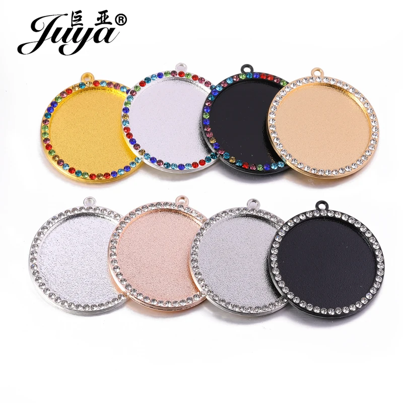 JUYA 5 teile/los 25/30mm Runde Cabochon Einstellung Diamant Handwerk Zubehör Anhänger Basis DIY Schmuck, Die Entdeckungen Für halskette – Detail 1