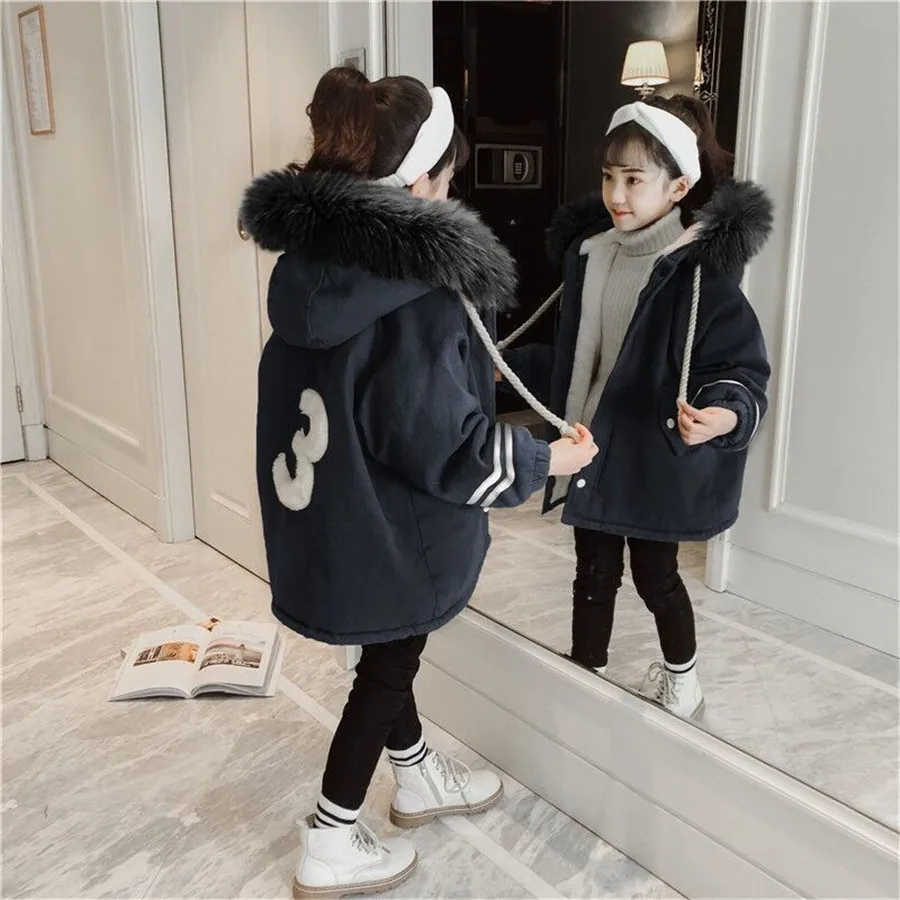 Outerwear Long Parkas Teenage Warm Outfits Winter Waterproof and Snowproof Jacket Children Kids Girls Furs Hooded Coat