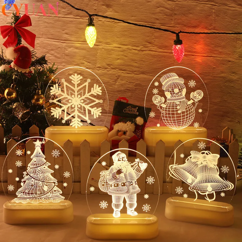 Christmas Table Acrylic 3D Creative Night light Santa LED Table Lamp Festival Decoration USB/Battery Powered Xmas Bedroom Decor