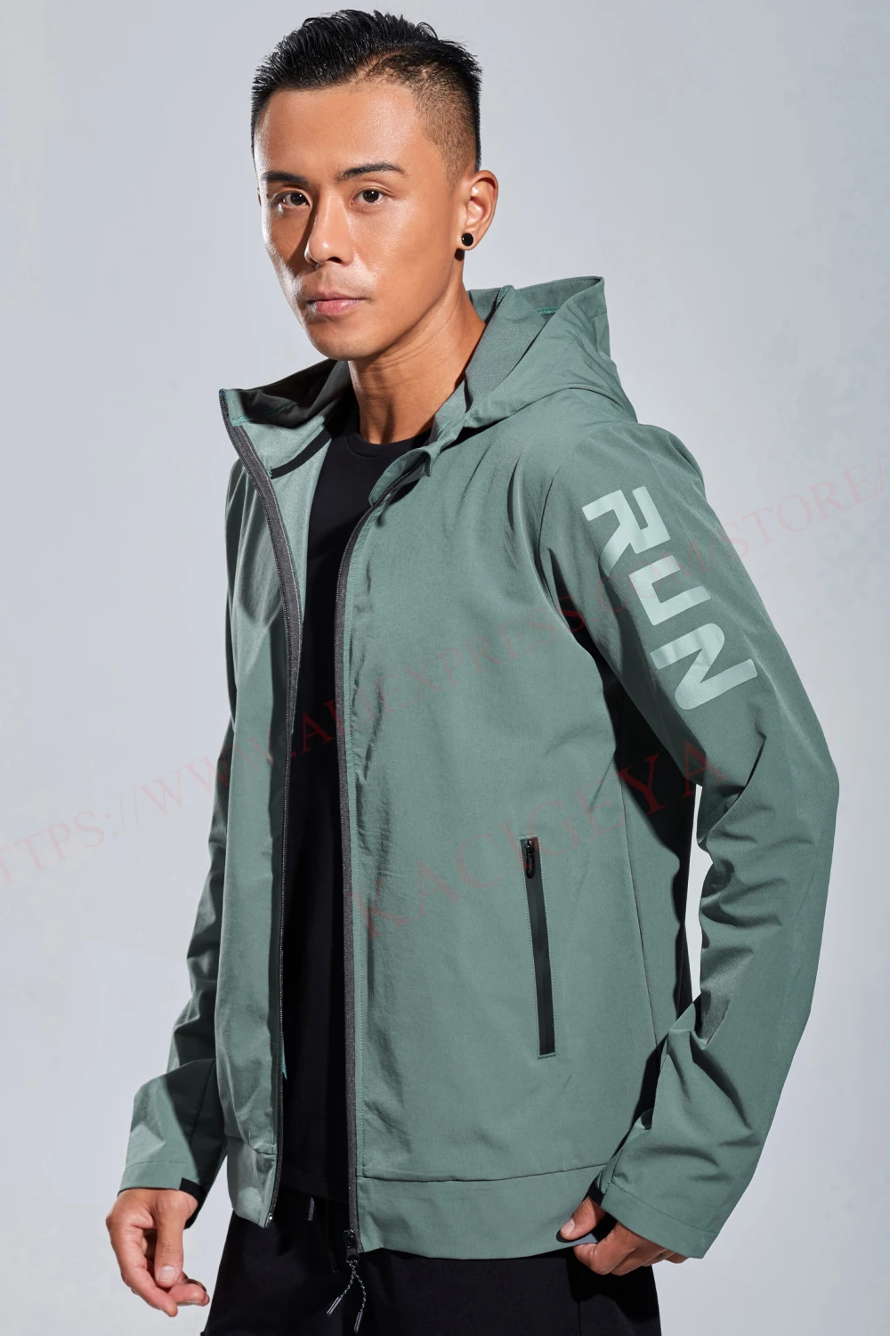 Mens Casual Jacket Sports Zipper Solid Printing Run Hooded Outdoor Fitness Training Long Sleeves Man Streetwear Fashion Coat