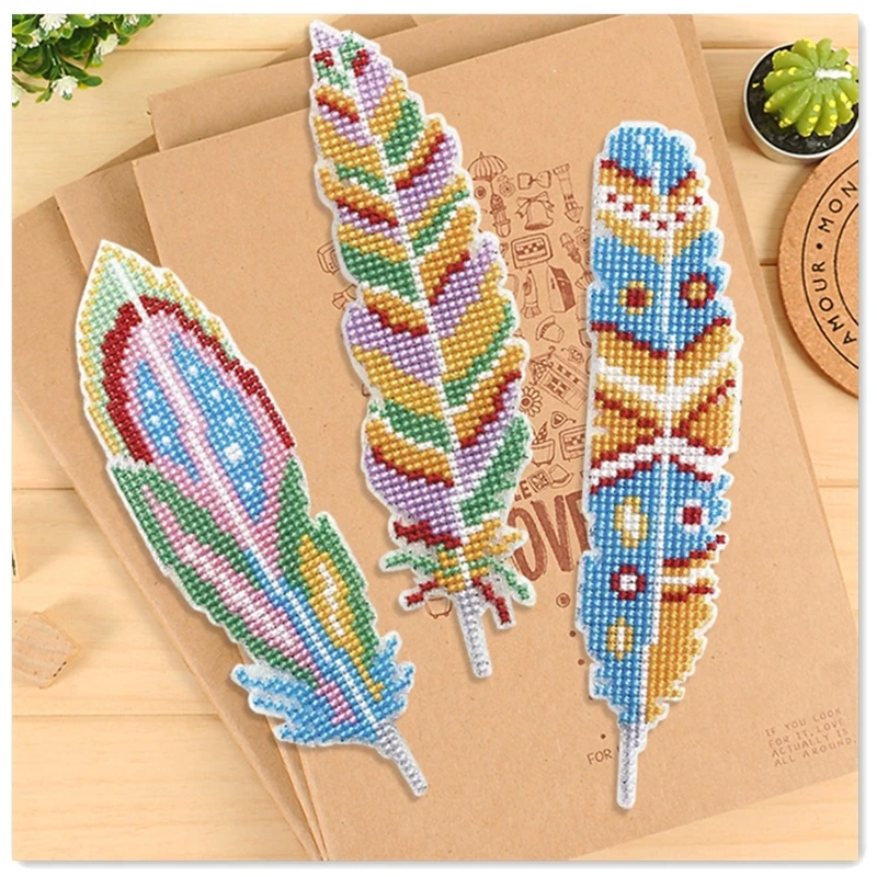 Feathers patterns on both sides  bookmarks cross stitch kit counted 18ct 14ct Plastic Fabric needlework embroidery Craft kit