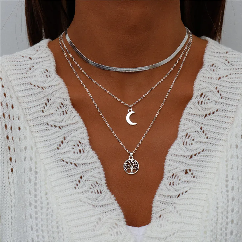 Tenande Bohemian Mehrschichtige Halskette für Frauen Vintage Wassertropfen Münze Stern Mond Anhänger Halskette Geometrisches Collier Collares – Detail 28