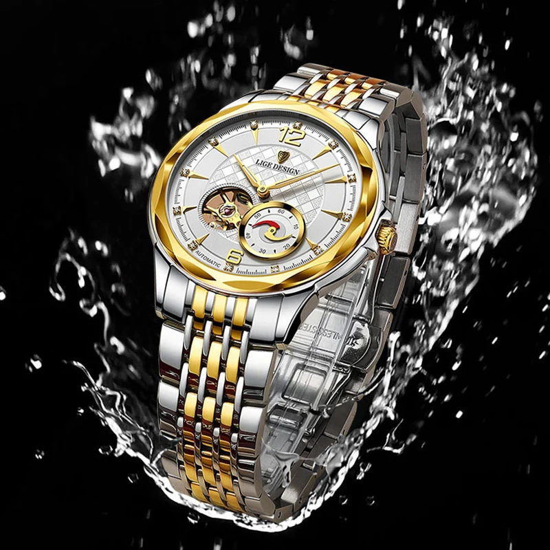 LIGE New Swiss Watch Men\'s Mechanical Automatic Hollow Watch Large Dial Waterproof Luminous 2021 New Men\'s Fashion Watch Luxury