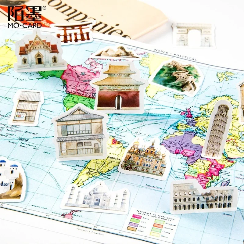 45pcs/pk World Architectural History Decorative Stickers Diary Album Label Sticker DIY Scrapbooking Stationery Stickers