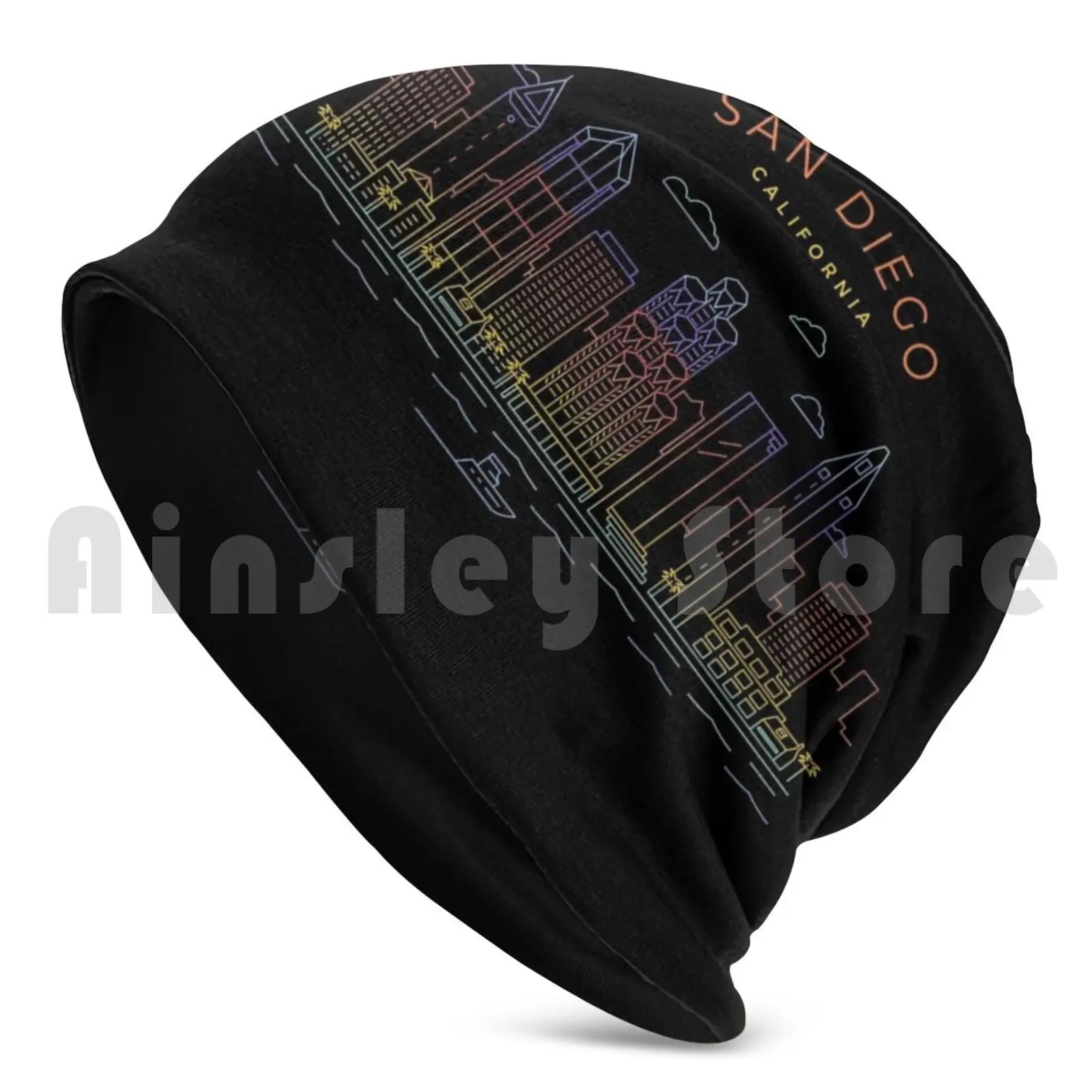 San Diego City Skyline Travel Beanies Pullover Cap Comfortable San Diego City Art San Diego Skyline Travel San Diego