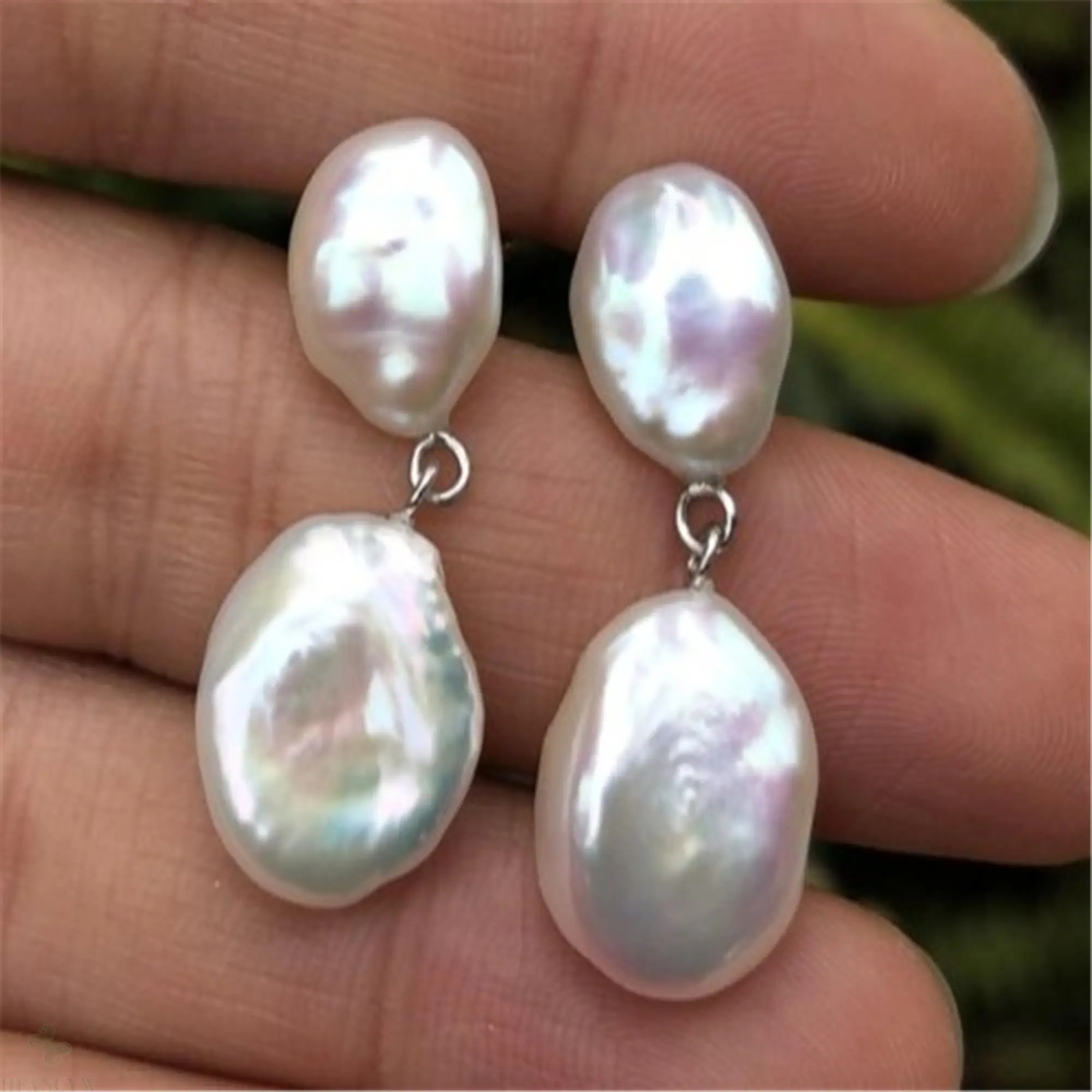 

11-14mm White Baroque South Sea Pearl Earrings Circular Silver Hooks Fashion Personality Irregular Temperament Diy Fine Jewelry