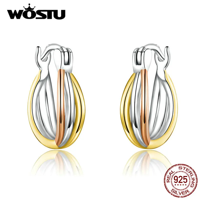 WOSTU New Arrival 100% 925 Sterling Silver Bicolor Earrings For Women Making Fashion Jewelry 2019 New Earrings CQE719