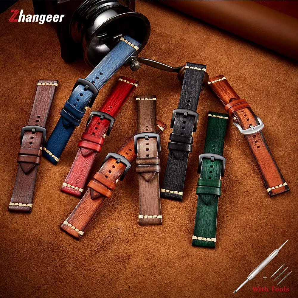 

18mm 20mm 22mm 24mm Quick Release Handmade Retro Leather Watch Strap Metal Pin Buckle Watch Band for Universal Watch Bracelet