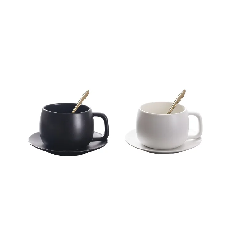 250ML Coffee Cups Set With Saucer Spoon Ceramic Household Coffee Mug Balck White Tea Mug Milk Juice Water Cup Drinkware Mug Gift