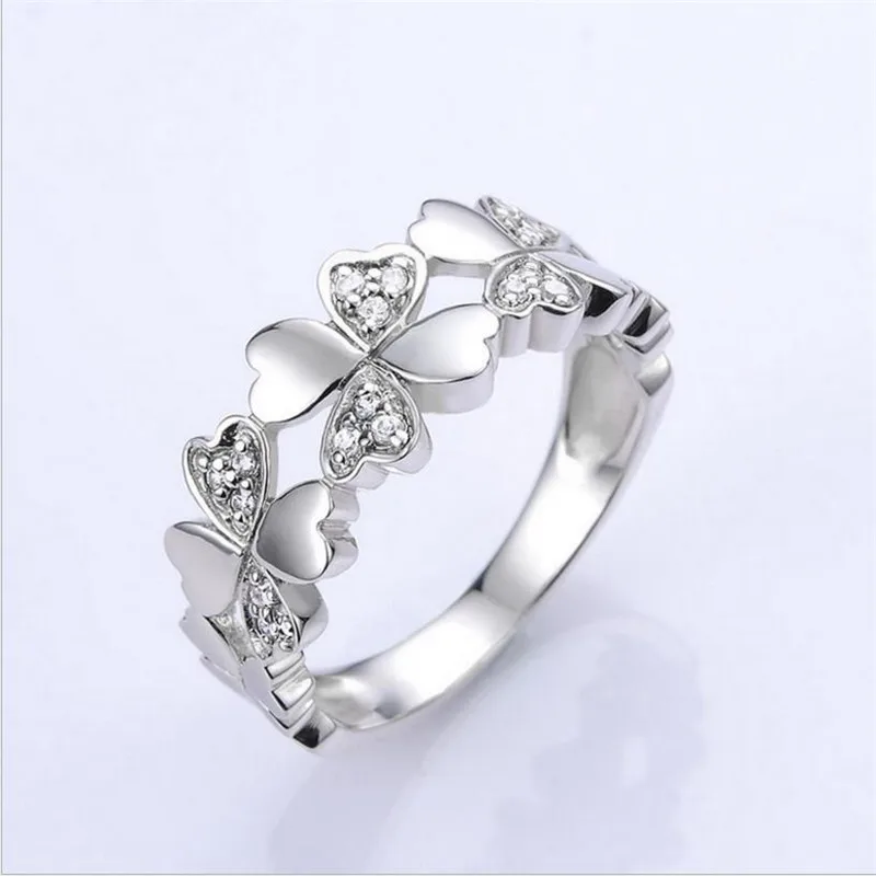 Trendy Silver 925 Sterling Rings Female Bridal Wedding Accessories Trendy Zircon Clover Ring For Women Jewelry Charm Girls Bijou