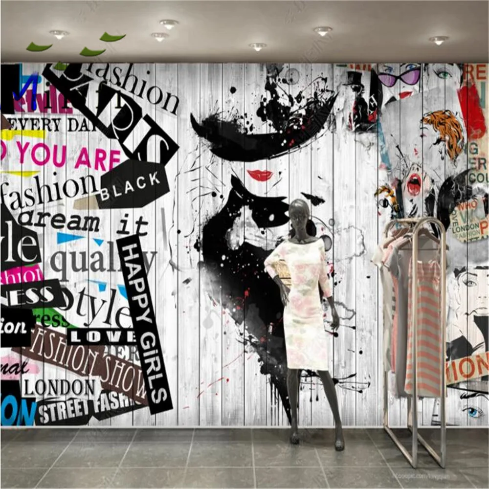 Milofi size custom decorative wallpaper mural cool graffiti hand-painted beauty women's clothing store tooling background wall