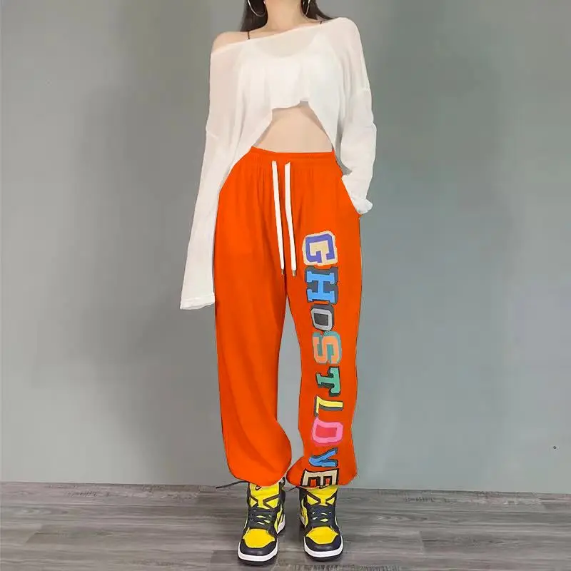 European American Hip-hop Sports Pants Womens Pants Summer Fall Thin Loose Letter Beam Trousers Men Jazz Hip-hop Guard Trousers