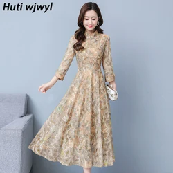 2024 Spring Autumn New Vintage Lace Midi Dresses Women Bodycon Runway Wedding Sexy Dress Party Long Sleeve Elegant Maxi Vestidos