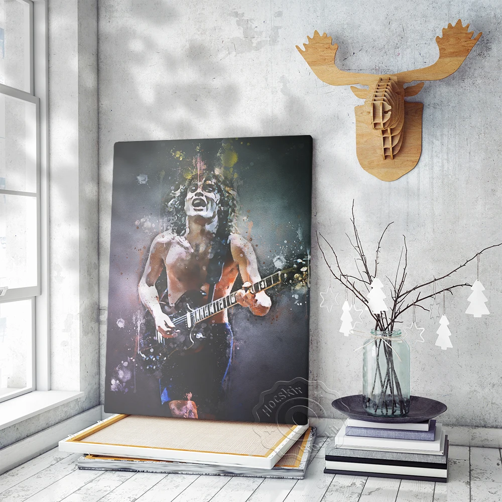 

Vintage Legend Musician New Angus Young Poster, Hot Rock Band Singer Guitarist Watercolor Mural, Fans Collection Art Prints