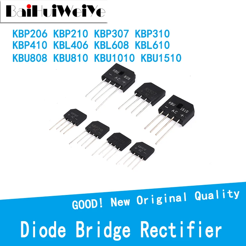 

5PCS Diode Bridge Rectifier KBP206 KBP210 KBP307 KBP310 KBP410 KBL406 KBL608 KBL610 KBU808 KBU810 KBU1010 KBU1510 4PIN SIP-4
