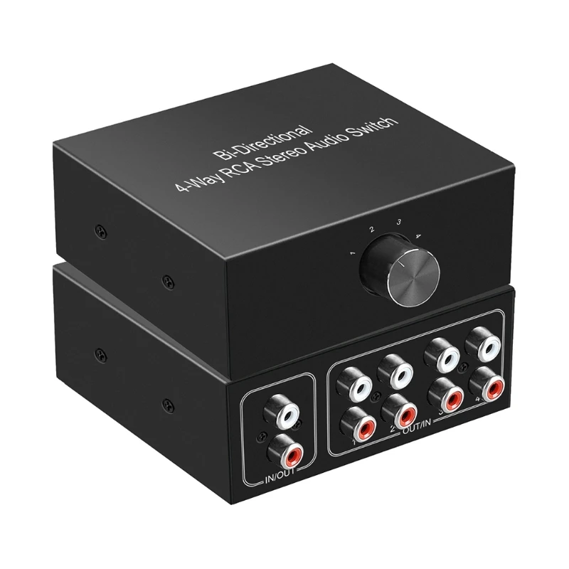 Saklar Profesional Splitter RCA Stereo Switcher Kotak Saklar Pemilih Transmisi Sinyal Lossless Cangkang Hitam 24BB