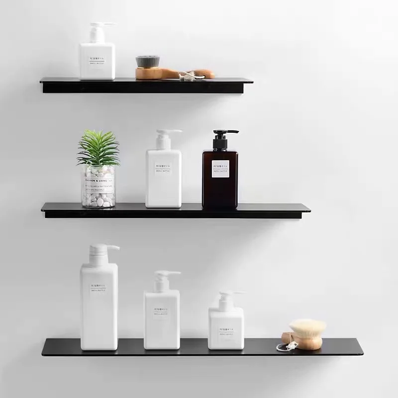 Bathroom Organizer Rack Black Space Aluminum Wall Mounted Kitchen Accessory Tray Shower Storage Rack Shampoo Cosmetic Shelf