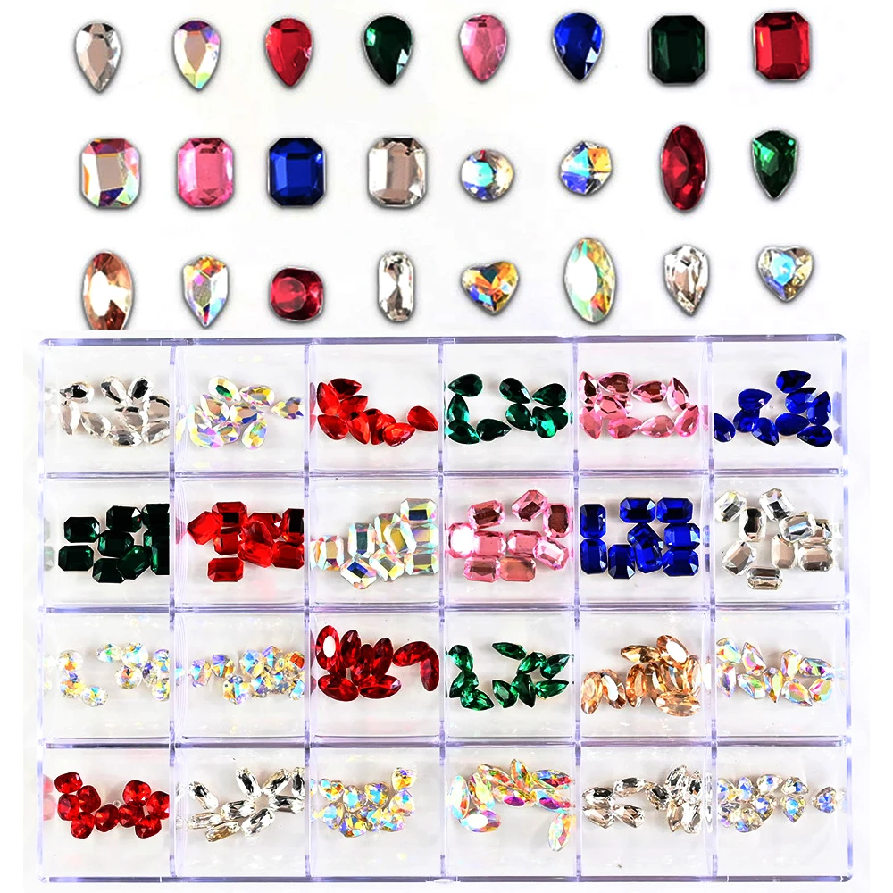 

Nail Charms Gems Mix Shaped 240pcs=24Girds*10pcs Rhinestones,Glass AB 3D Charms Jewlly ,2021 New Manicure Carystal Stones Gems&C