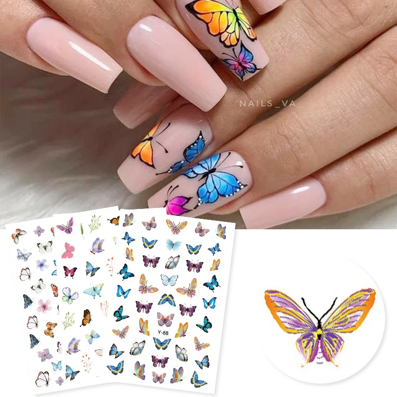 

10PCS Holographic Butterfly Designs Sticker Nail Decal DIY Slider for Manicure Nail Art Watermark Manicure Decor