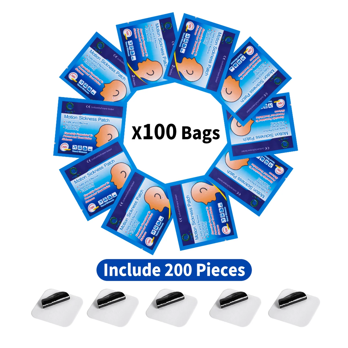 

Пластырь для облегчения от укачивания, 200 шт./100 пакетов, травяной медицинский пластырь для нудоти и рвоты, предотвращает и облегчить толщину движения