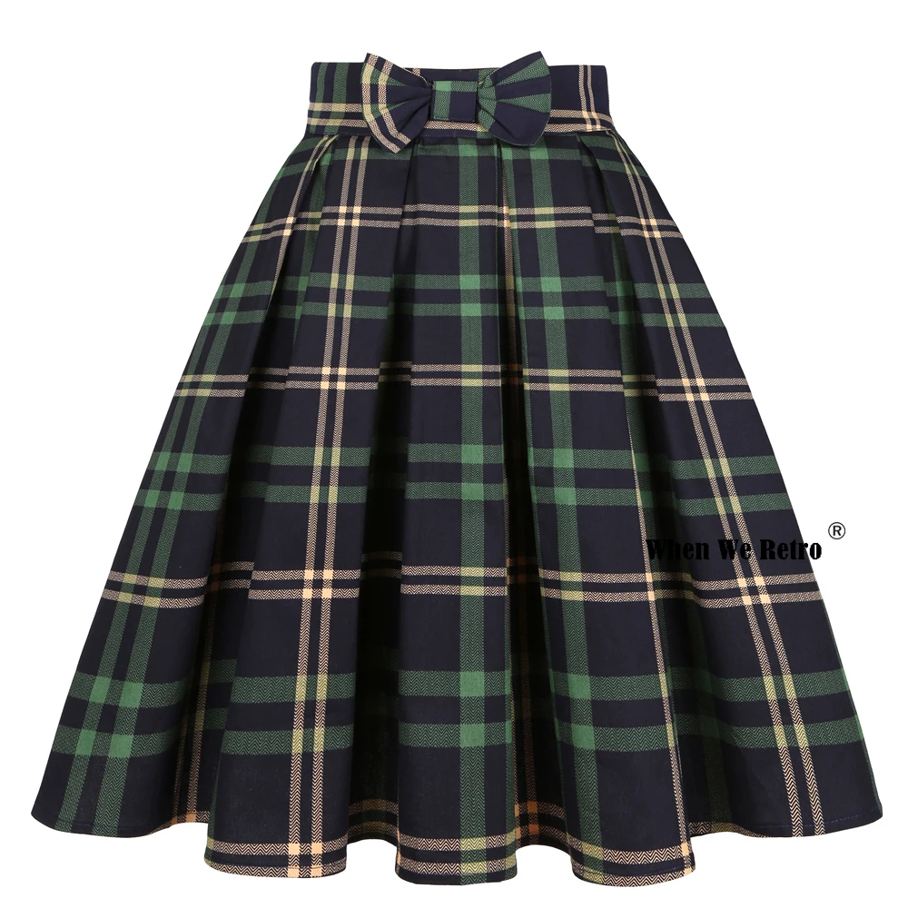 

Blue Green Plaid Skirt Women Summer Cotton Vintage Skirt with Pockets Harajuku Punk Rokken Pleated Skirt Swing Faldas SS0012