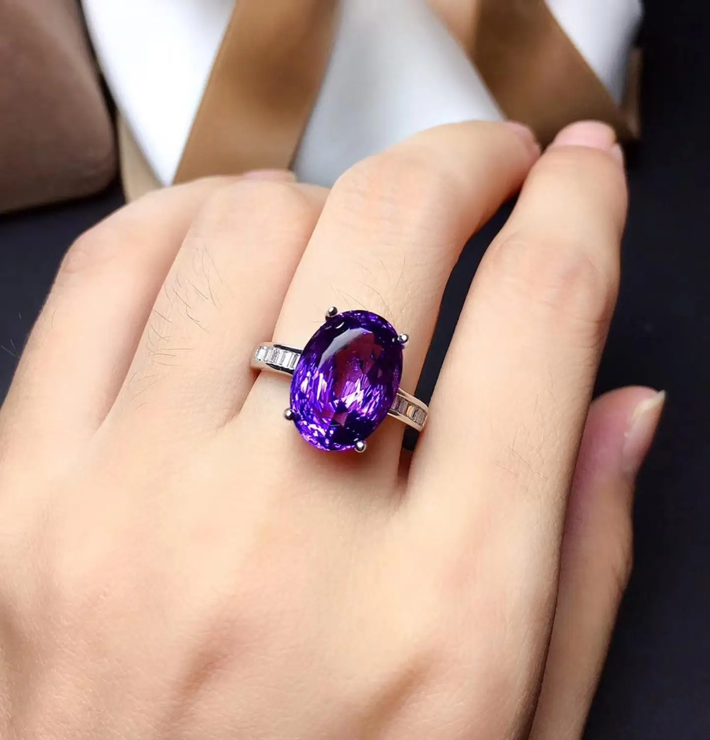 

new big size purple Amethyst gemstone ring for women fine jewelry women ring natural real gem 925 sterling silver birthday gift
