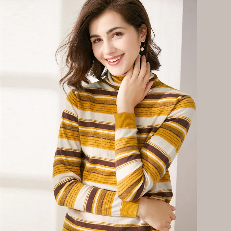 

MRMT 2024 Brand New sweater women's women's Korean version of the new pile collar striped knit long-sleeved bottoming shirt