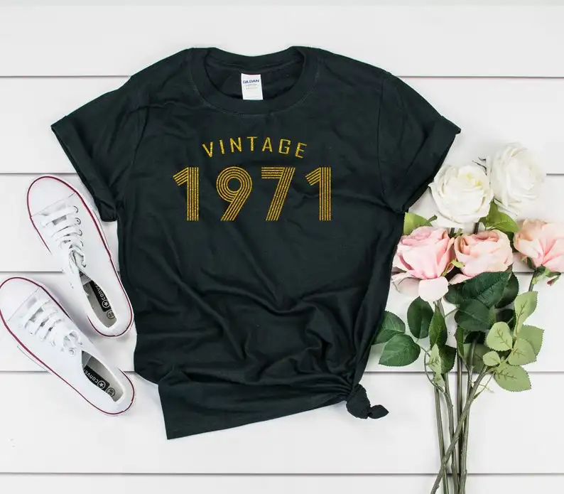 Rose gold-wearing a vintage T-shirt for her and him on her 50th birthday in 1971, the 50th party shirt, pure cotton UNISEX SHIRT