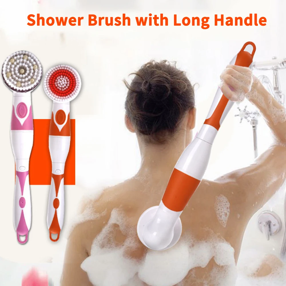 Interchangeable Electric Bath Brush Massager Back-Rubbing Brush Long Handle Spinning Body Cleaning Spa Massage Shower Brush Sets