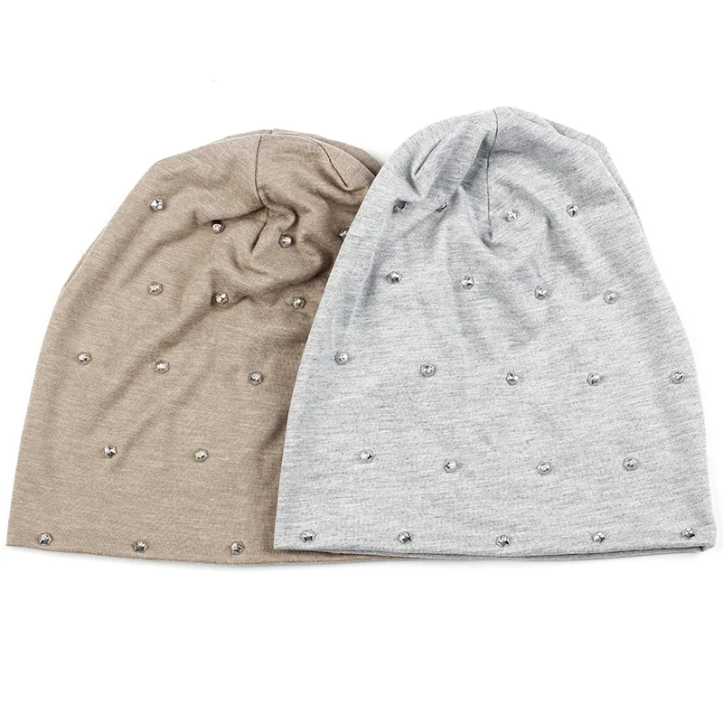 Geebro New Spring Women Soft Metallic Rhinestones Slouchy Skullies Beanies hat And Caps Autumn Ladies Girls Baggy Bonnet Gorros